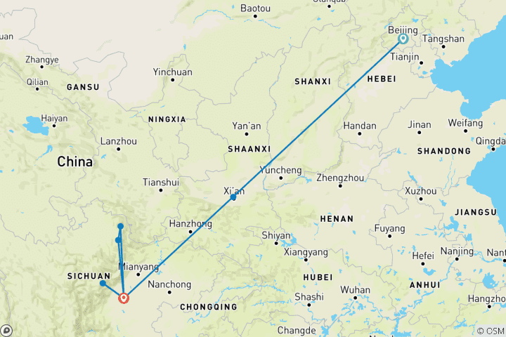 Carte du circuit Circuit culturel et naturel en Chine pour les fans de panda (guide et chauffeur privés）Famille personnalisable)
