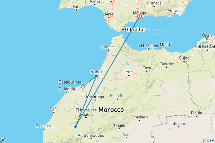 Carte du circuit Splendeurs de l'art maure - Les villes impériales du Maroc (forfait port à port)
