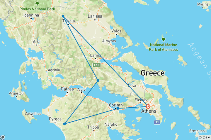 Map of 4 Days Mainland Greece with Meteora
