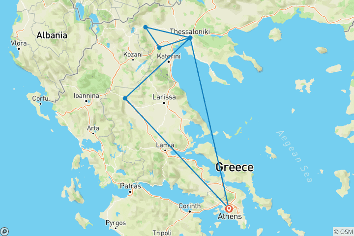 Map of 5 Days Northern Greece with Meteora, Delphi, Vergina and Thessaloniki
