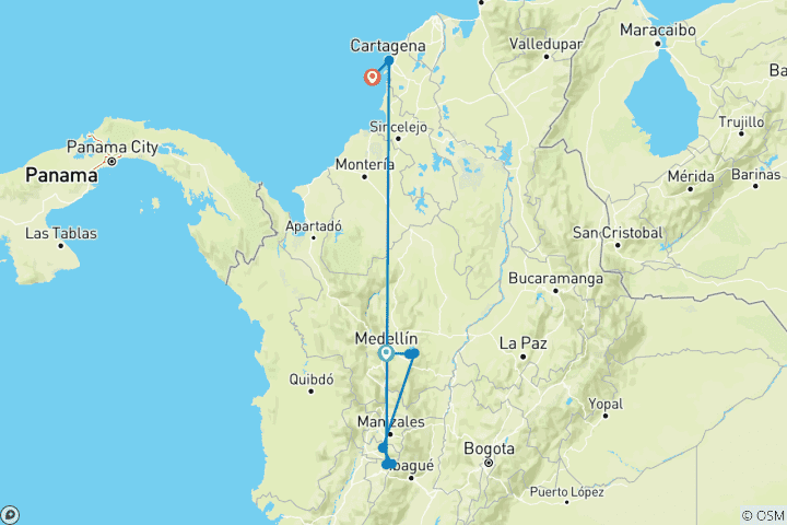 Kaart van Colombia uncovered (van Medellin naar Islas del Rosario)