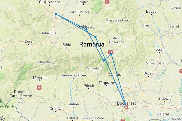 Map of Epic Romania! Group Tour for like-minded Solo Travellers aged 25-40