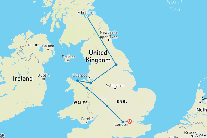 Carte du circuit Paysages britanniques comprenant l'Angleterre, l'Écosse et le Pays de Galles (d'Édimbourg à Londres) (2026)