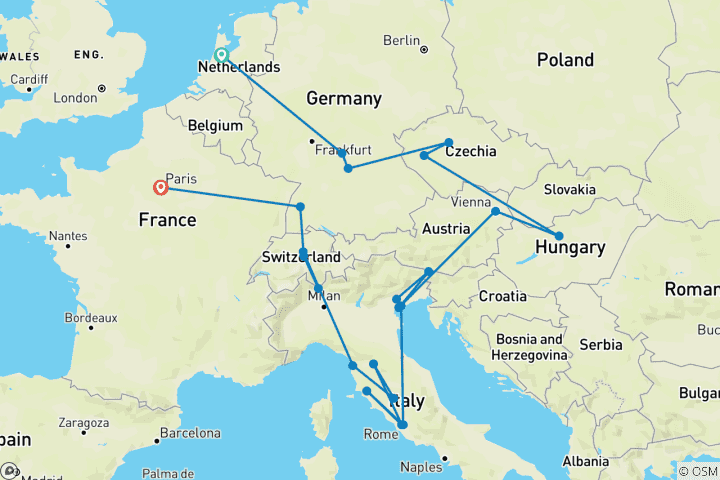 Map of Romantic European (Small Groups, Start Amsterdam, End London) (from Amsterdam to Paris)