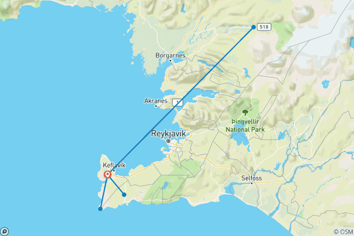 Carte du circuit 5 jours : Péninsule de Reykjanes et éclipse solaire