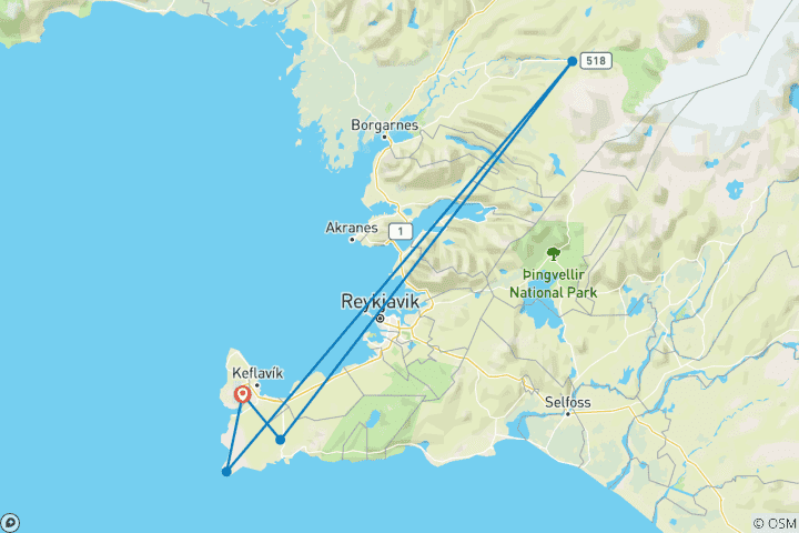 Carte du circuit 5 jours : Péninsule de Reykjanes et éclipse solaire