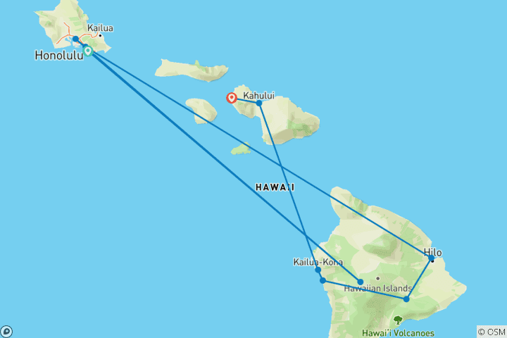 Carte du circuit Best of Hawaii (Intra Trip Air Hawaii 2 vols, croisière modérée)