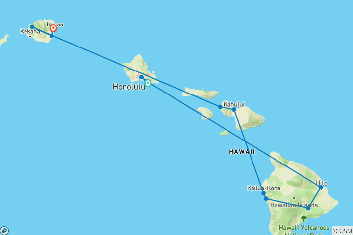 Map of Hawaii Four Island Adventure (Intra Tour Air Hawaii 3 Flights, First Class Cruise)