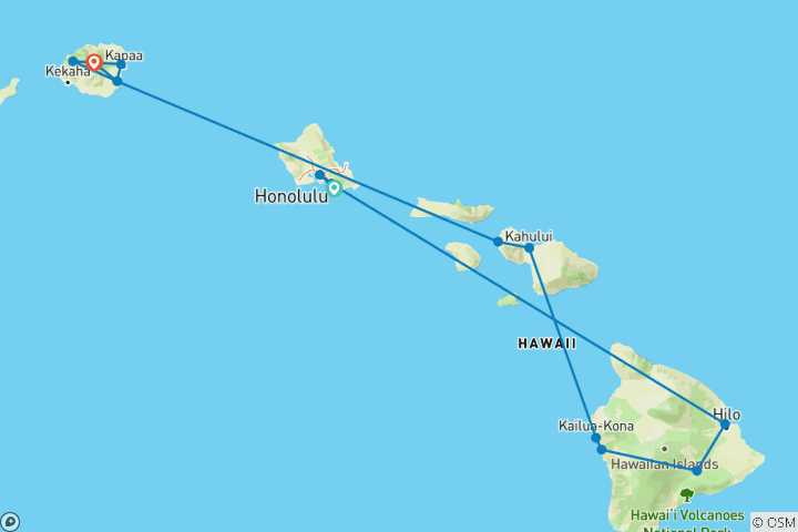 Carte du circuit Aventure des quatre îles d'Hawaï (Intra Tour Air Hawaï 3 vols, croisière modérée)