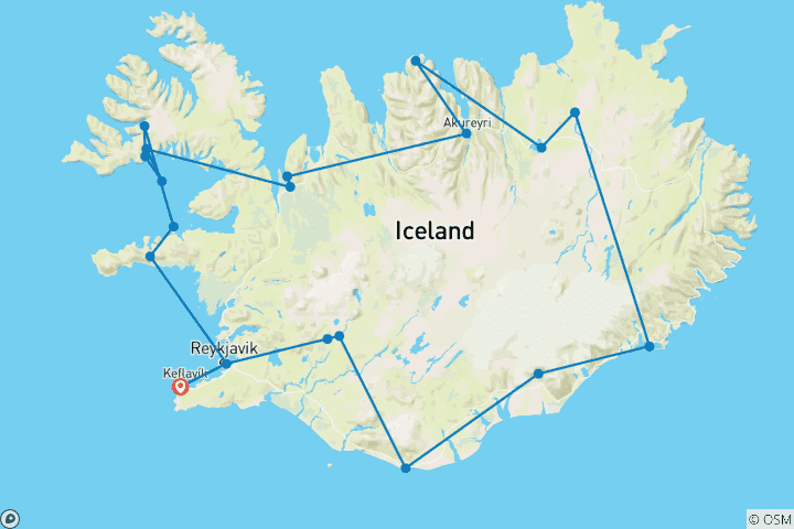 Carte du circuit Grand tour d'Islande en 12 jours