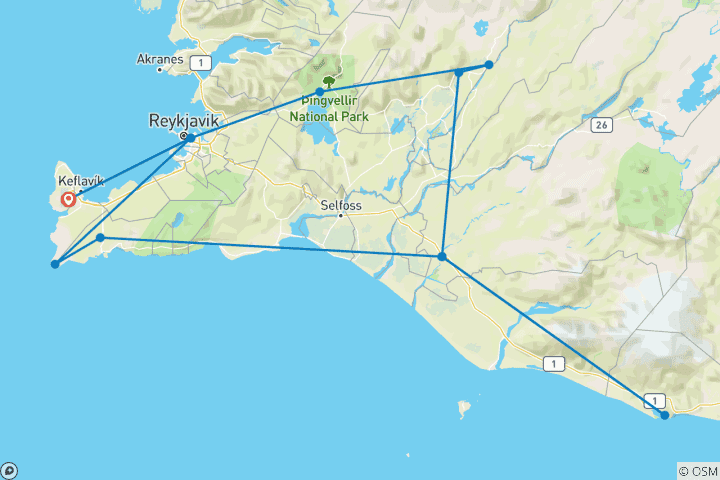 Carte du circuit 5 jours au pays des aurores boréales