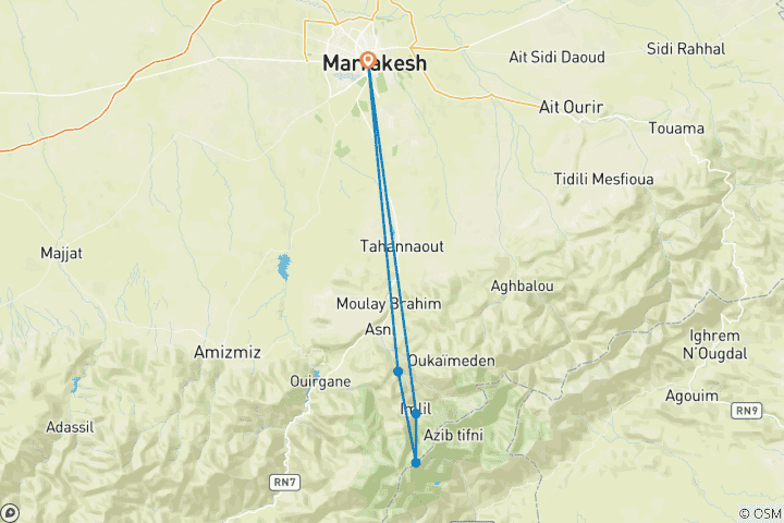 Map of Mt Toubkal Climb
