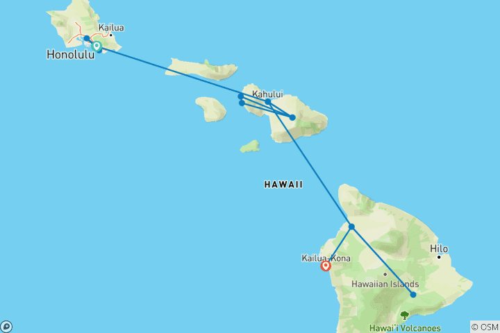 Karte von Hawaii mit Oahu & Maui (Klassisch, mit der Großen Insel, Intra Tour Air Hawaii 2 Flüge)