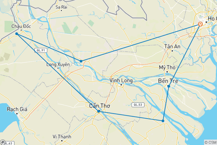 Karte von EBike Tour: Mekong Delta in Vietnam 5 Tage