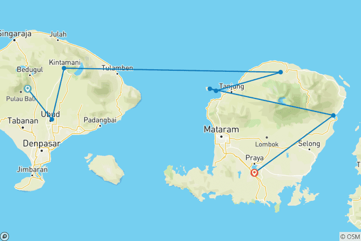 Carte du circuit Bali, ascension du Rinjani et îles Gili