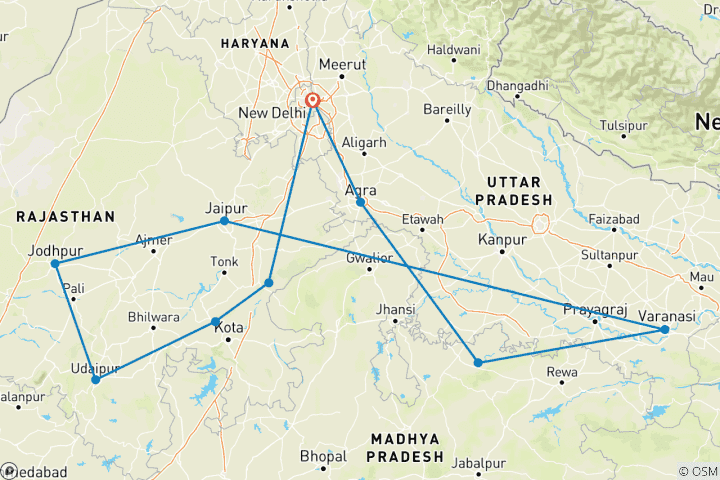 Carte du circuit Les incontournables de l'Inde