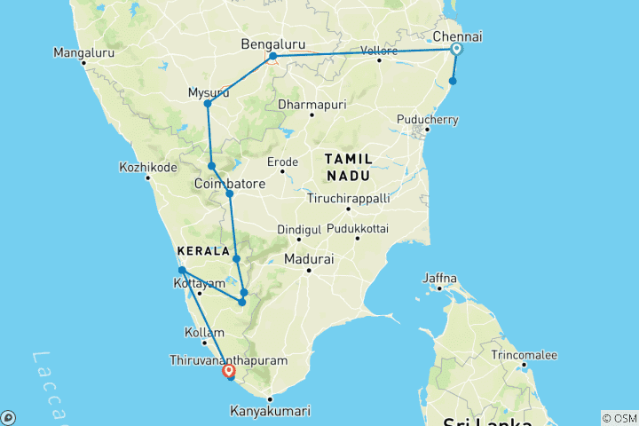 Map of Kerala and the Southern Highlights