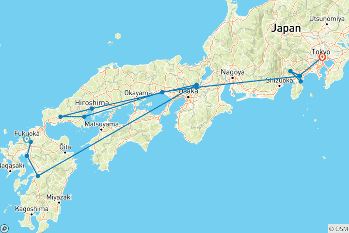 Carte du circuit Le Japon et les paysages du Sud