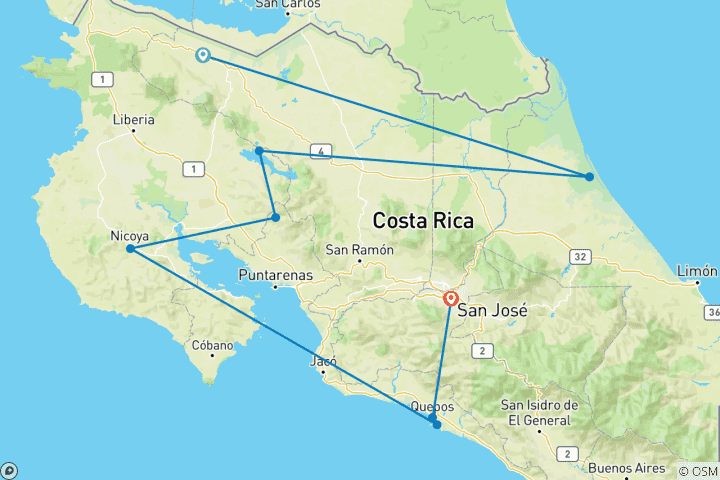 Carte du circuit Couleurs du Costa Rica