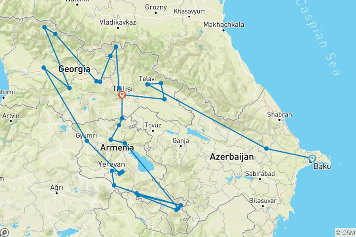 Carte du circuit Géorgie, Arménie et Azerbaïdjan