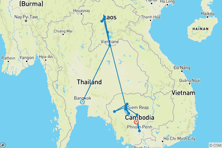 Mapa de Laos y Camboya al descubierto