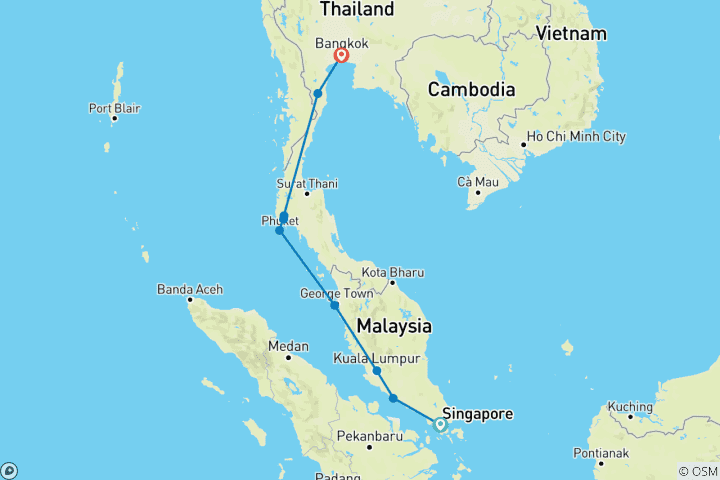 Map of Singapore to Bangkok by Rail