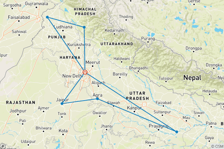 Carte du circuit L'Inde par le rail
