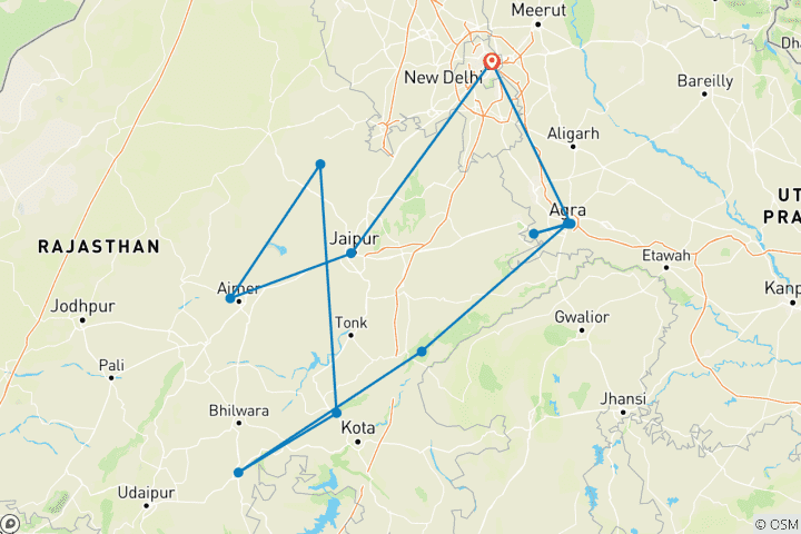 Carte du circuit Noël en Inde