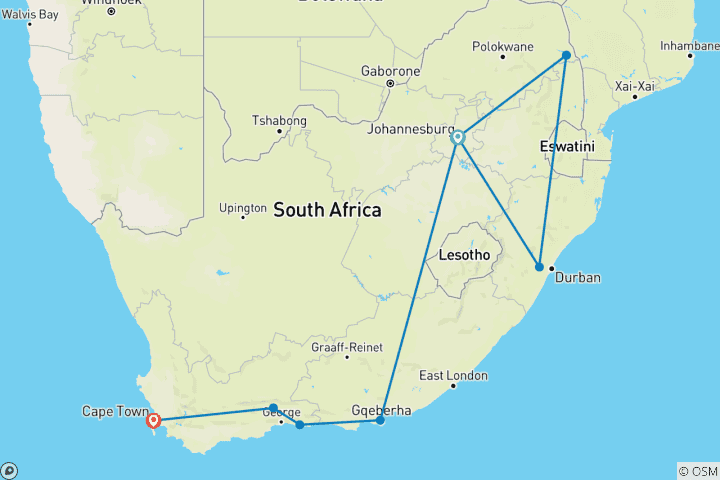 Carte du circuit Noël en Afrique du Sud
