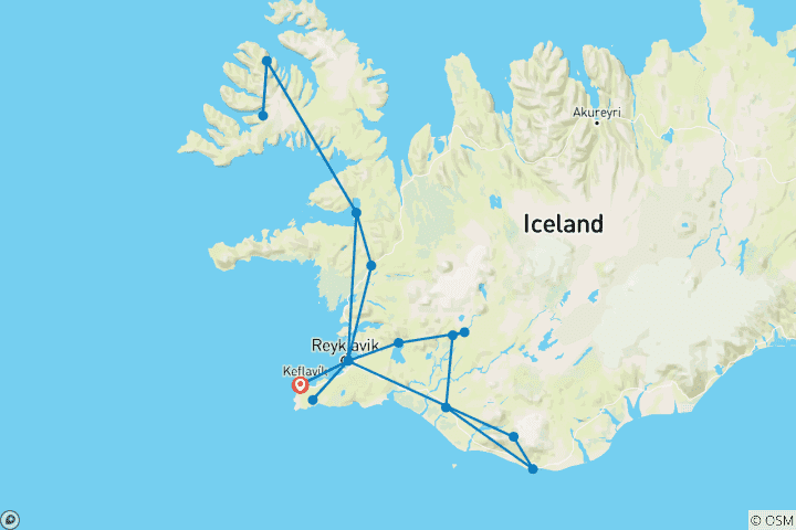 Map of 11-Day Combo: Land of Northern Lights & Northern Lights Secrets – Westfjords