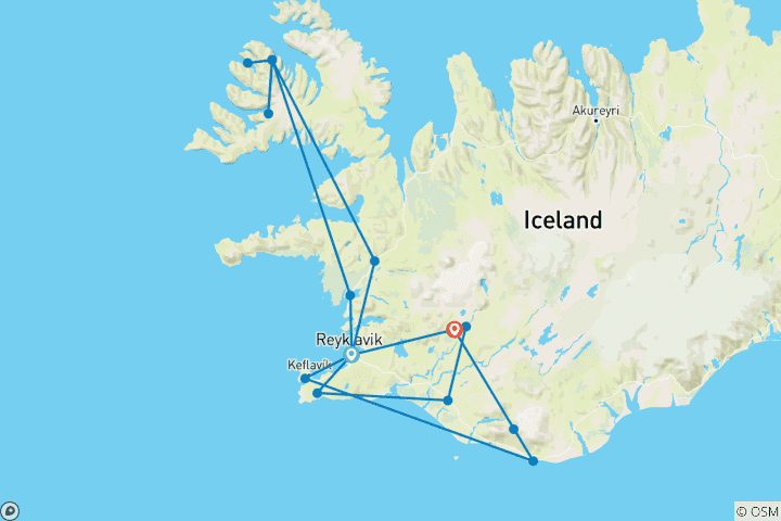 Map of 11-Day Combo: Land of Northern Lights & Northern Lights Secrets – Westfjords
