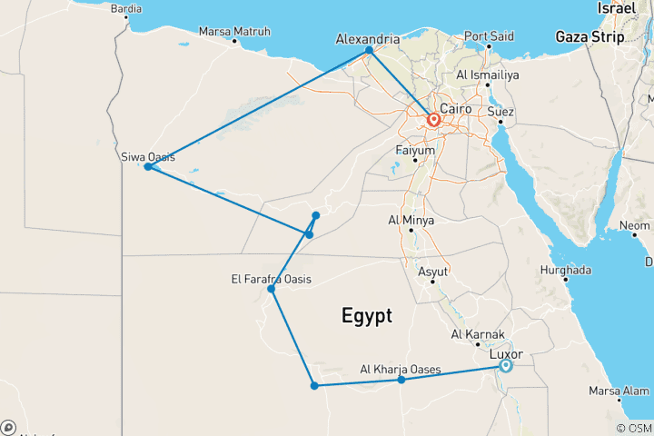 Carte du circuit Safari dans le désert blanc et noir d'Égypte