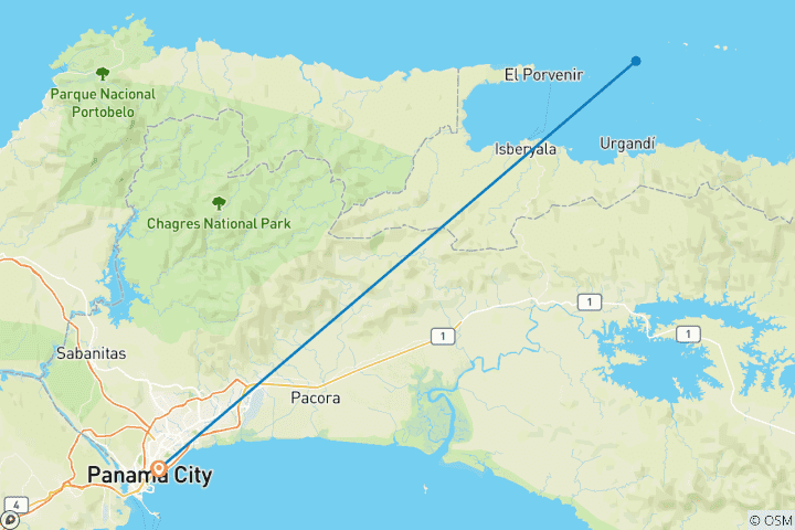 Map of 8-Day Panama Sea Kayaking Adventure: San Blas Kayaking and Cultural Experience