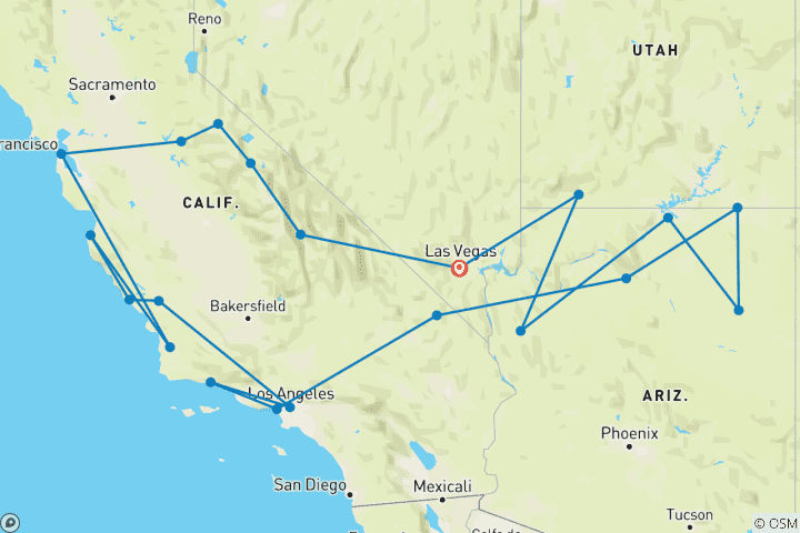 Map of Southwest - 16 Days Adventure Trip