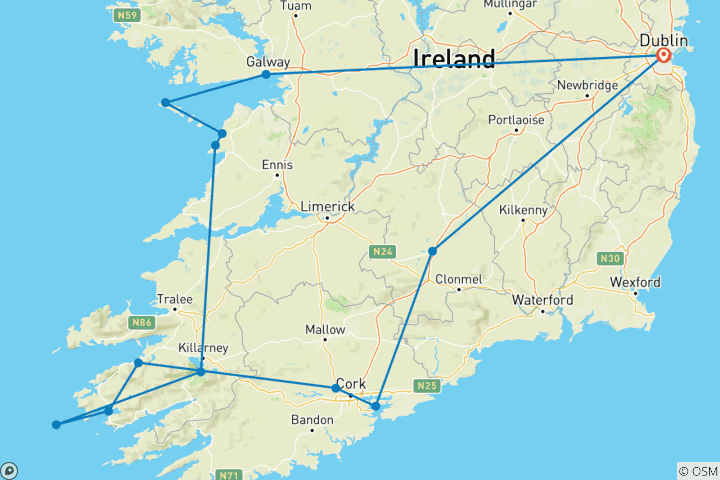 Map of Highlights of Ireland & Islands - 7 days