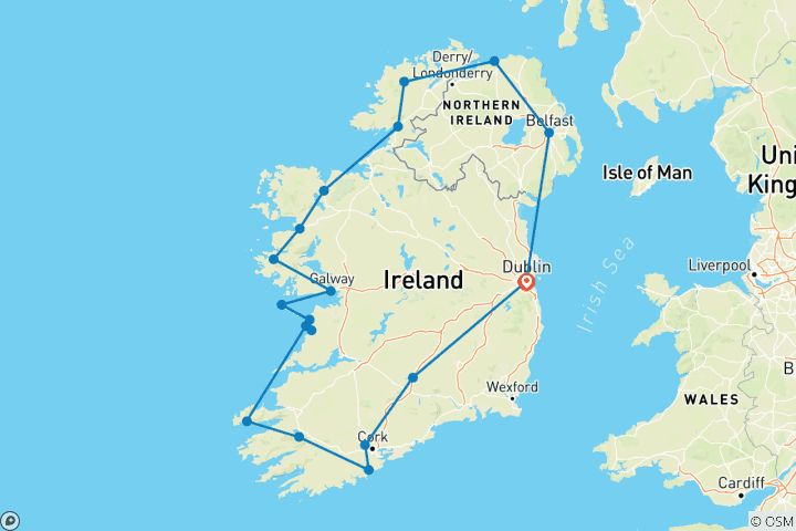 Kaart van Helemaal Ierland - 11 dagen