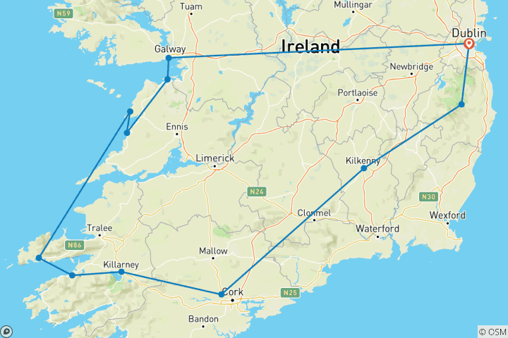 Map of South Ireland Discovery - 6 days