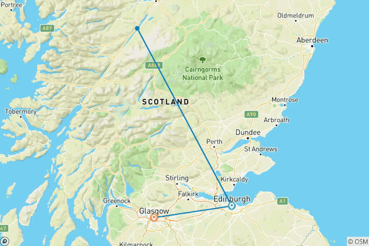 Map of 5-Day Edinburgh  and Glasgow by Train