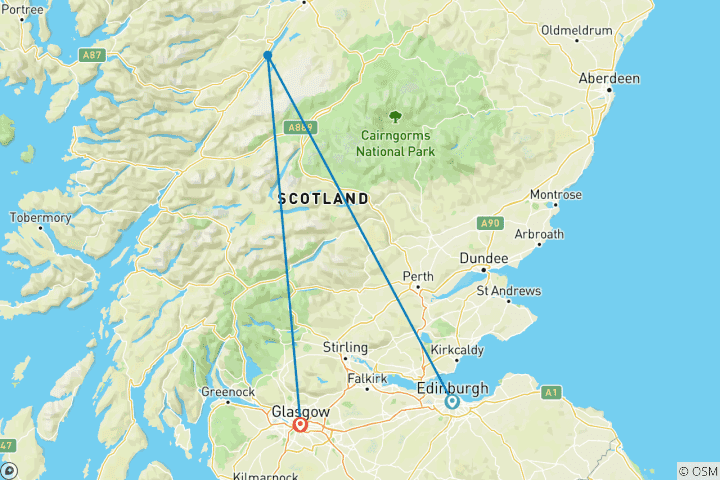 Map of 5-Day Edinburgh  and Glasgow by Train