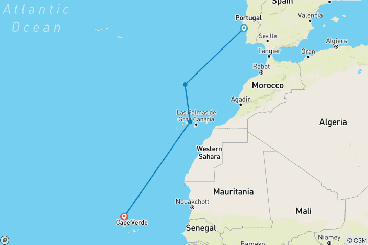 Carte du circuit Croisière dans l'Atlantique : De Lisbonne au Cap Vert