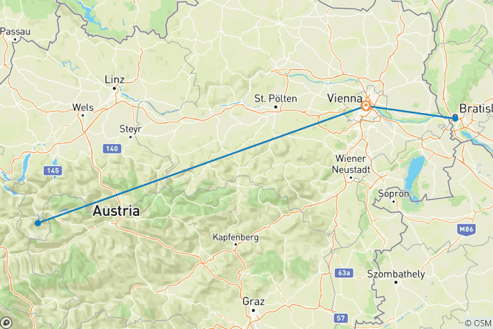 Map of 6 Day In Vienna Including Danube Valley And Bratislava