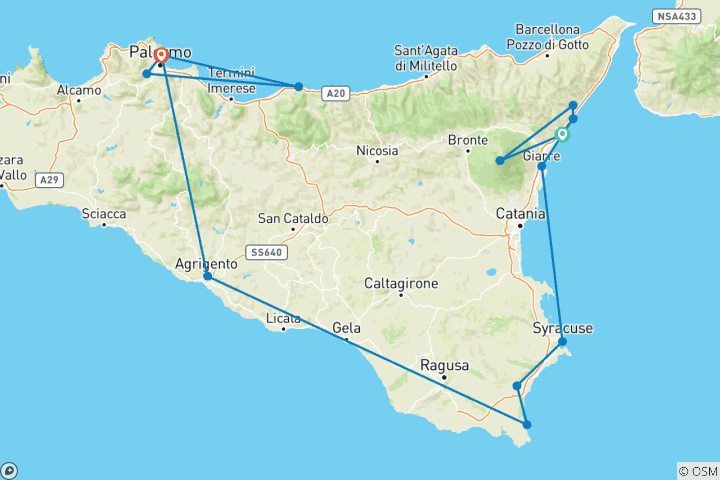Map of Small Group Sicilian Secrets Premium Collection - Unique Tour of Sicily (maximum 14 pax, mono English)