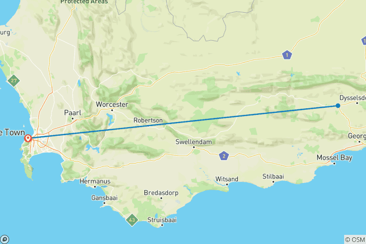 Map of 3-Day Cape Town Big Five Safari & Elephant Experience