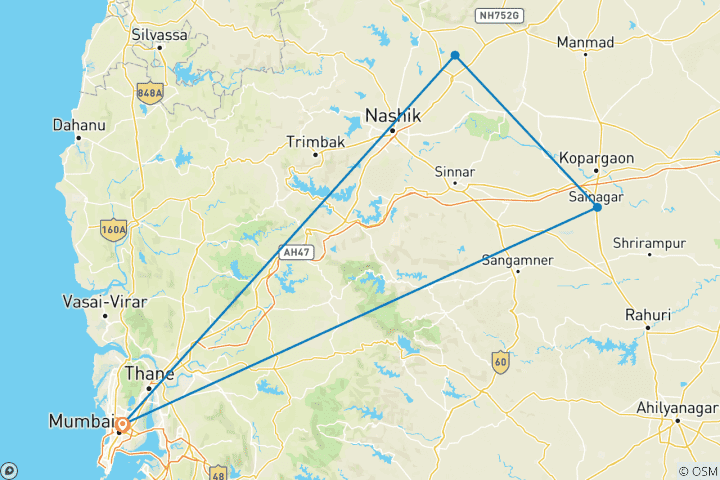 Map of Shirdi and Three Jyotirlinga Tour