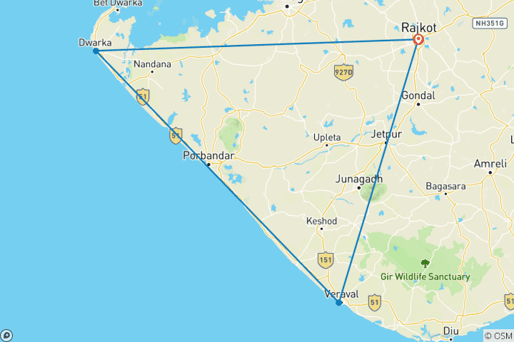 Map of 4-Days Somnath and Dwarka Tour