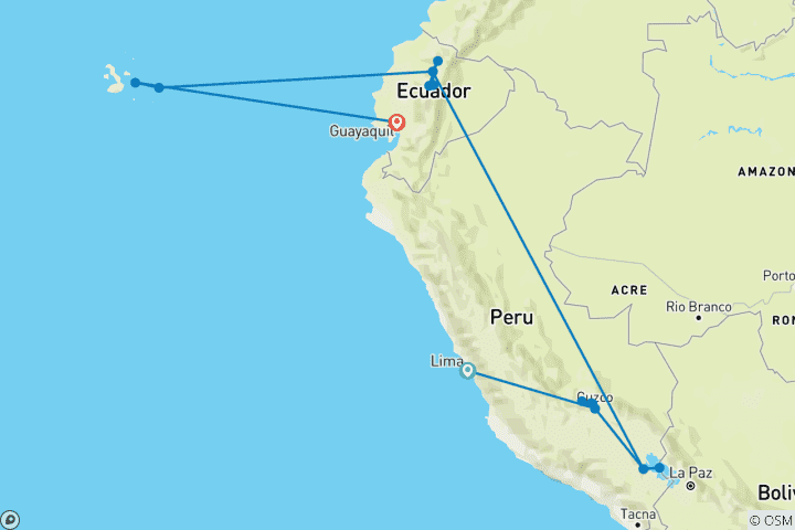 Karte von Peru und Ecuador - von Machu Picchu zu den Galápagos-Inseln