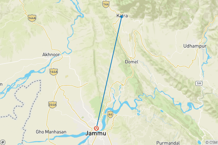 Mapa de Peregrinación privada de 3 días a Vaishno Devi: Darshan VIP en Helicóptero
