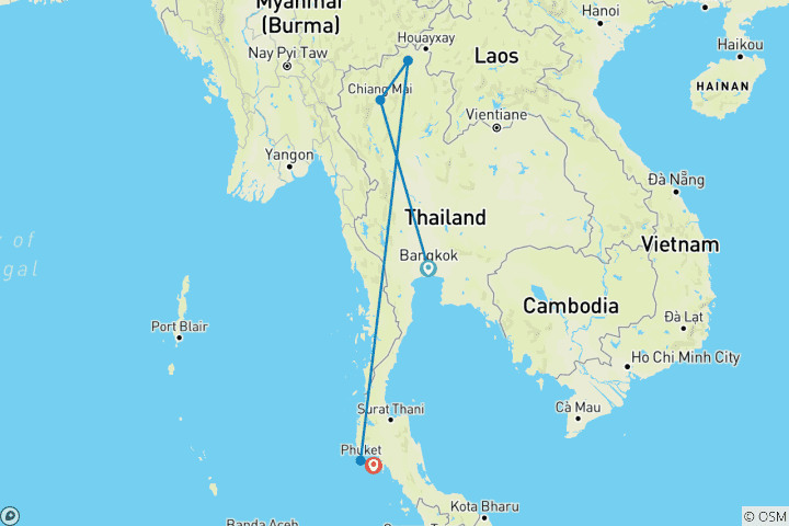 Carte du circuit Circuit de 12 jours en Thaïlande pour honeymon
