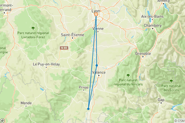 Carte du circuit Noël gourmand le long du Rhône - Entre traditions, découvertes historiques et moments de gourmandise (croisière port à port) - RHONE PRINCESS