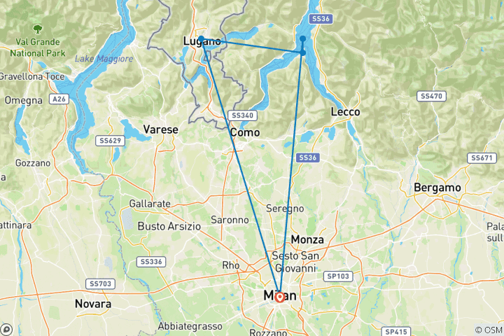 Carte du circuit 6 jours à Milan : Lacs, culture et trains panoramiques